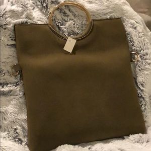 Olive green purse with gold hardware.